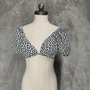 Ramona Crop Top Women Medium Floral Puff Sleeve Tie Boho Coquette Cottagecore